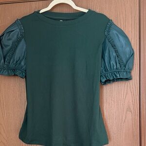 G by Giuliana Dark Green Pleather Puff Sleeve Blouse NWOT